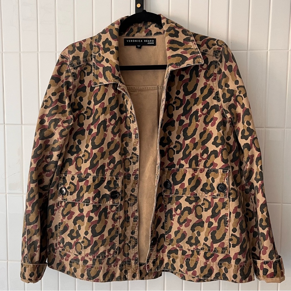 Veronica Beard Jeans Leopard Print Utility Jacket | Women’s Large 100% Cotton